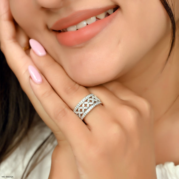 Floral Cluster Eternity Band 14K White Gold