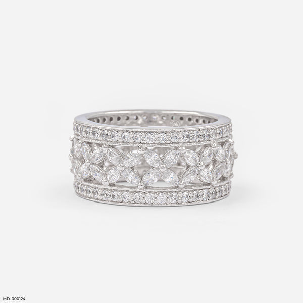 Floral Cluster Eternity Band 14K White Gold