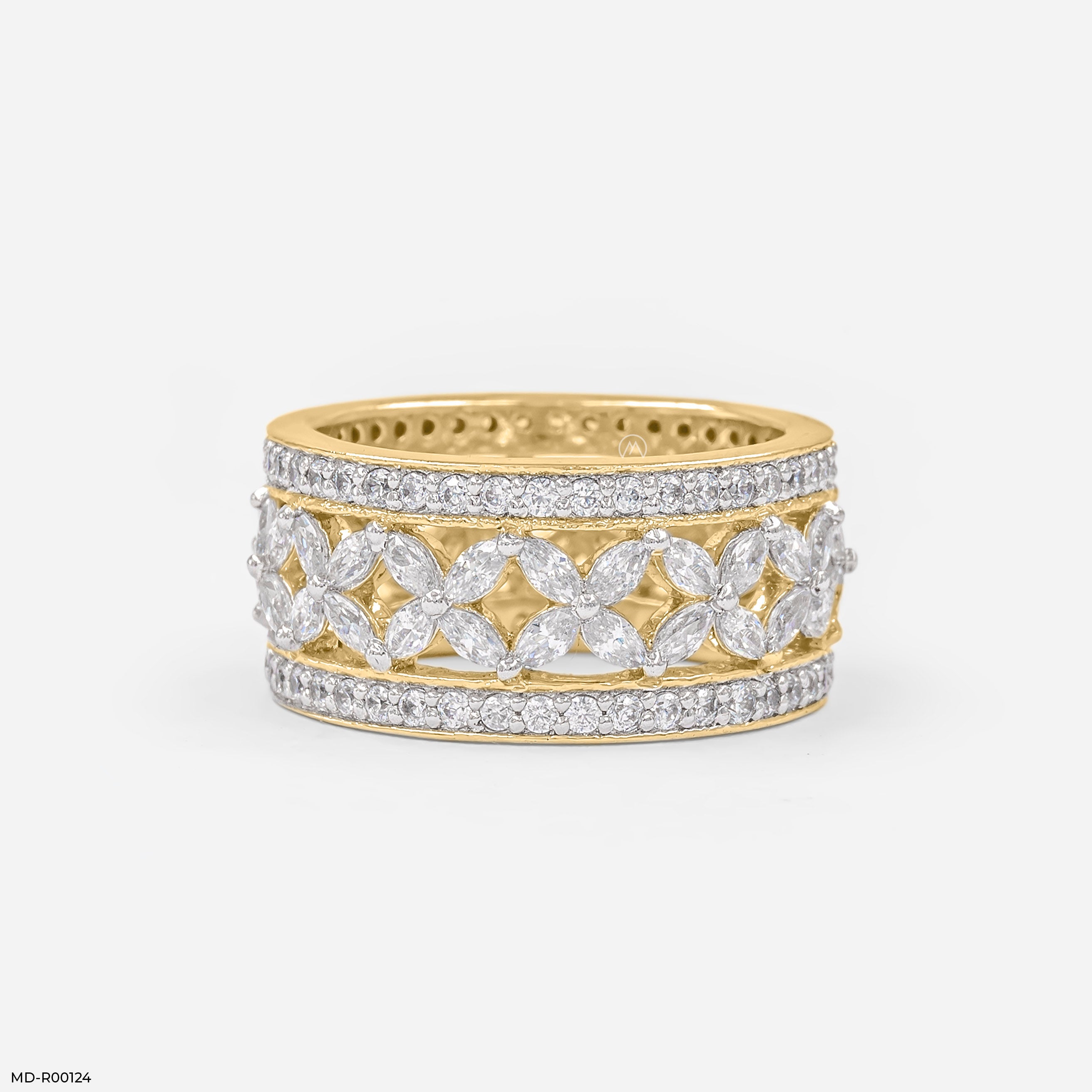 Floral Cluster Eternity Band 14K Yellow Gold