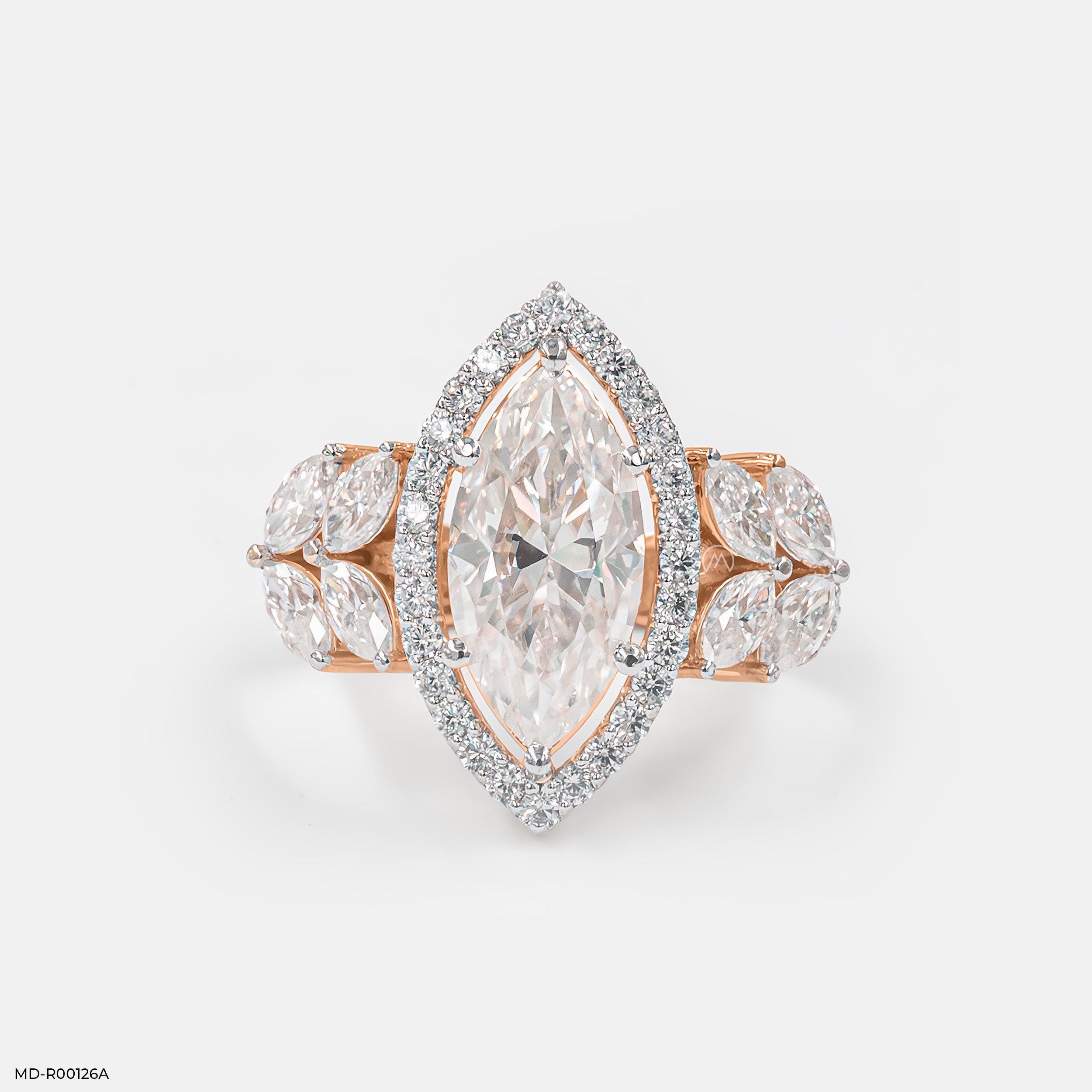 3 Carat Fancy Marquise Solitaire Halo Ring 14K Rose Gold