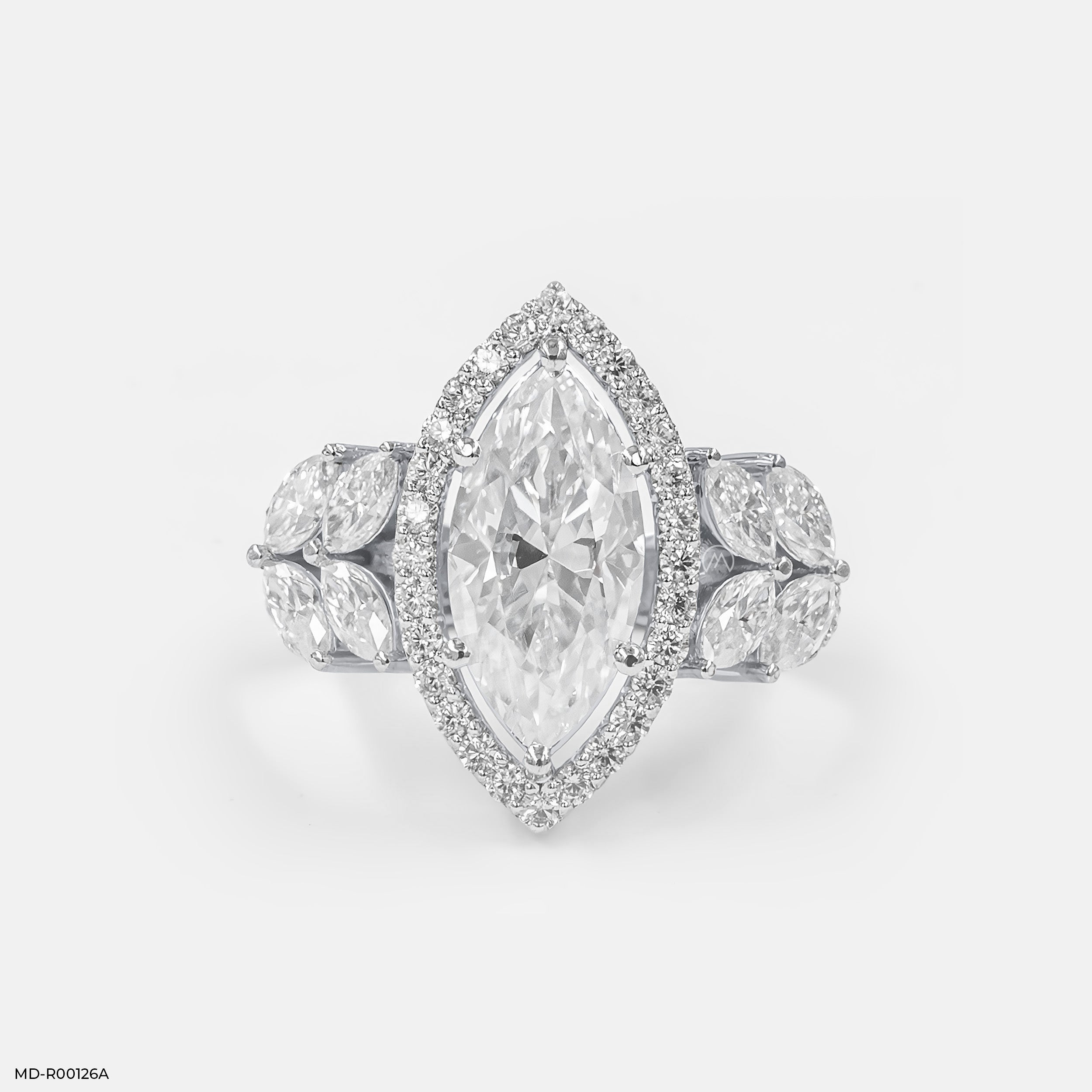 3 Carat Fancy Marquise Solitaire Halo Ring 14K White Gold