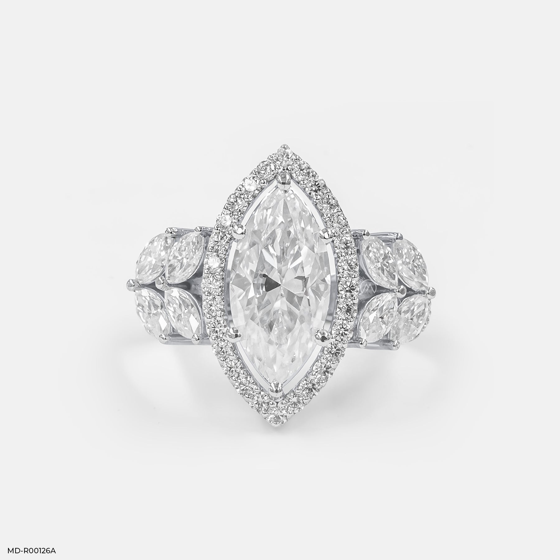 3 Carat Fancy Marquise Solitaire Halo Ring 14K White Gold