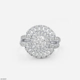 Double Row Pave Sunburst Ring 18K White Gold