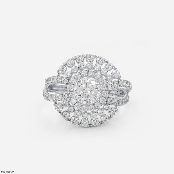 Double Row Pave Sunburst Ring Platinum 950
