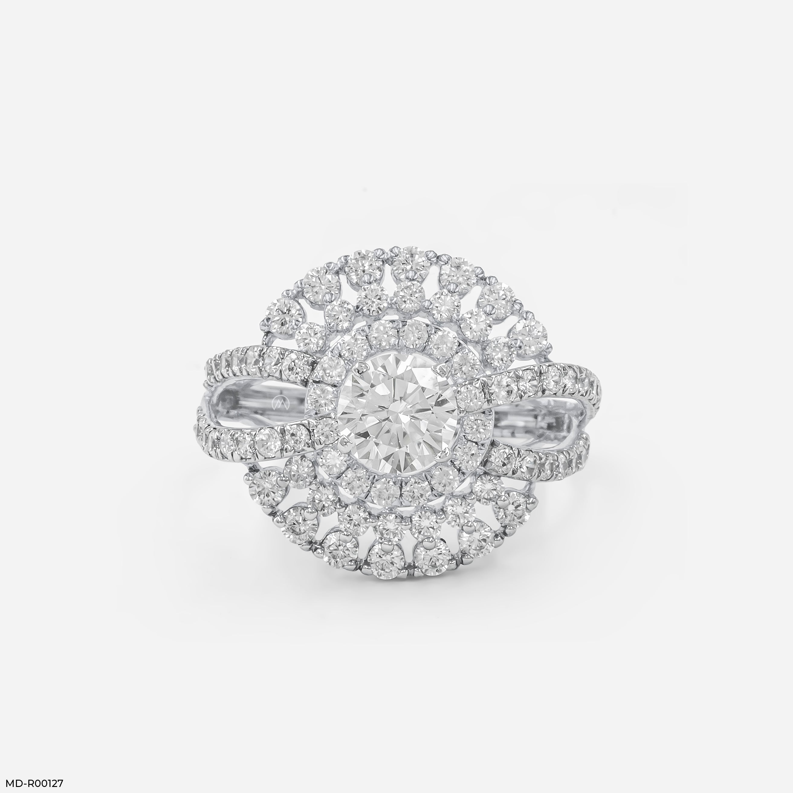 Double Row Pave Sunburst Ring
