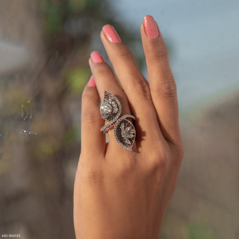 Frozen Leaf Duet Ring 9K White Gold