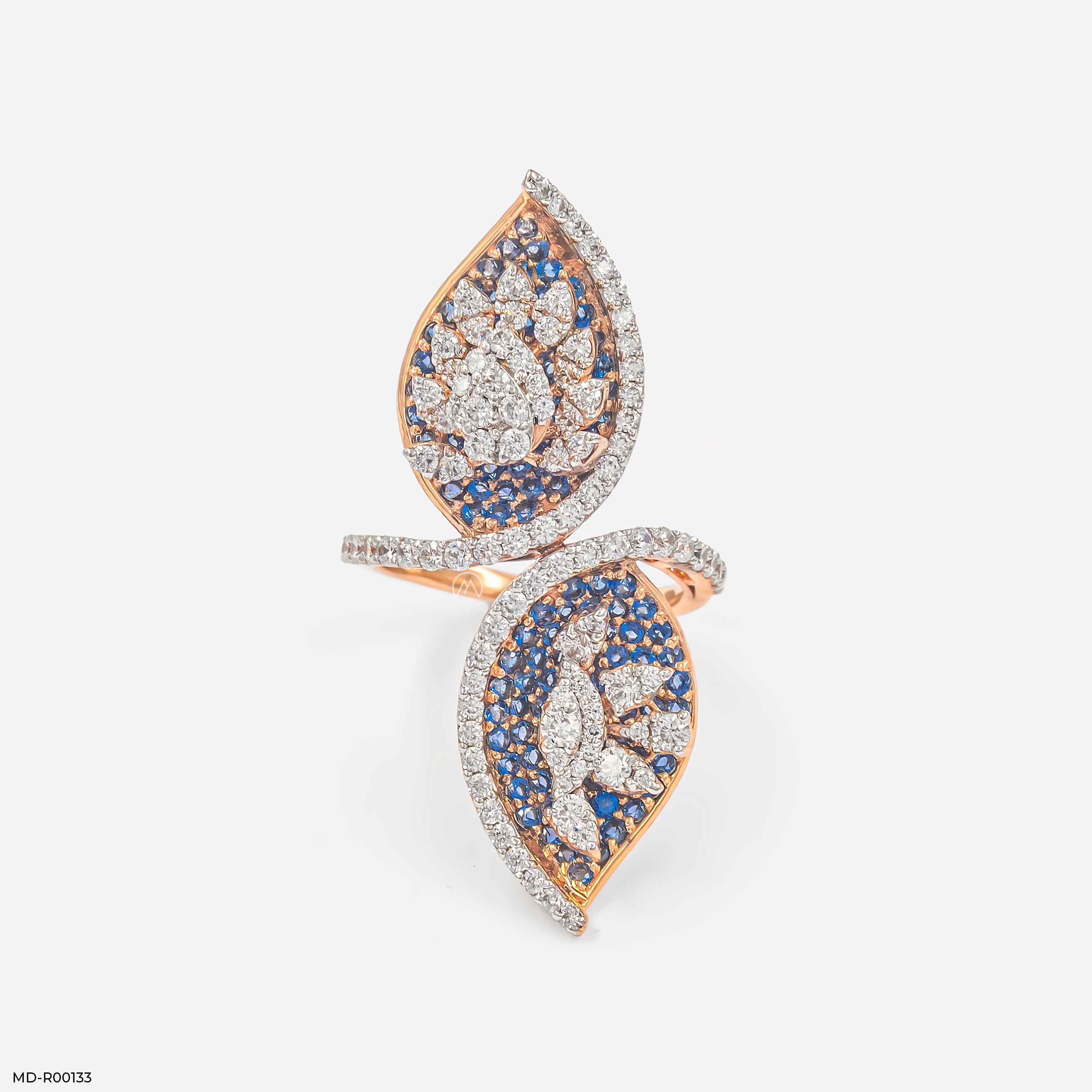 Frozen Leaf Duet Ring 9K Rose Gold