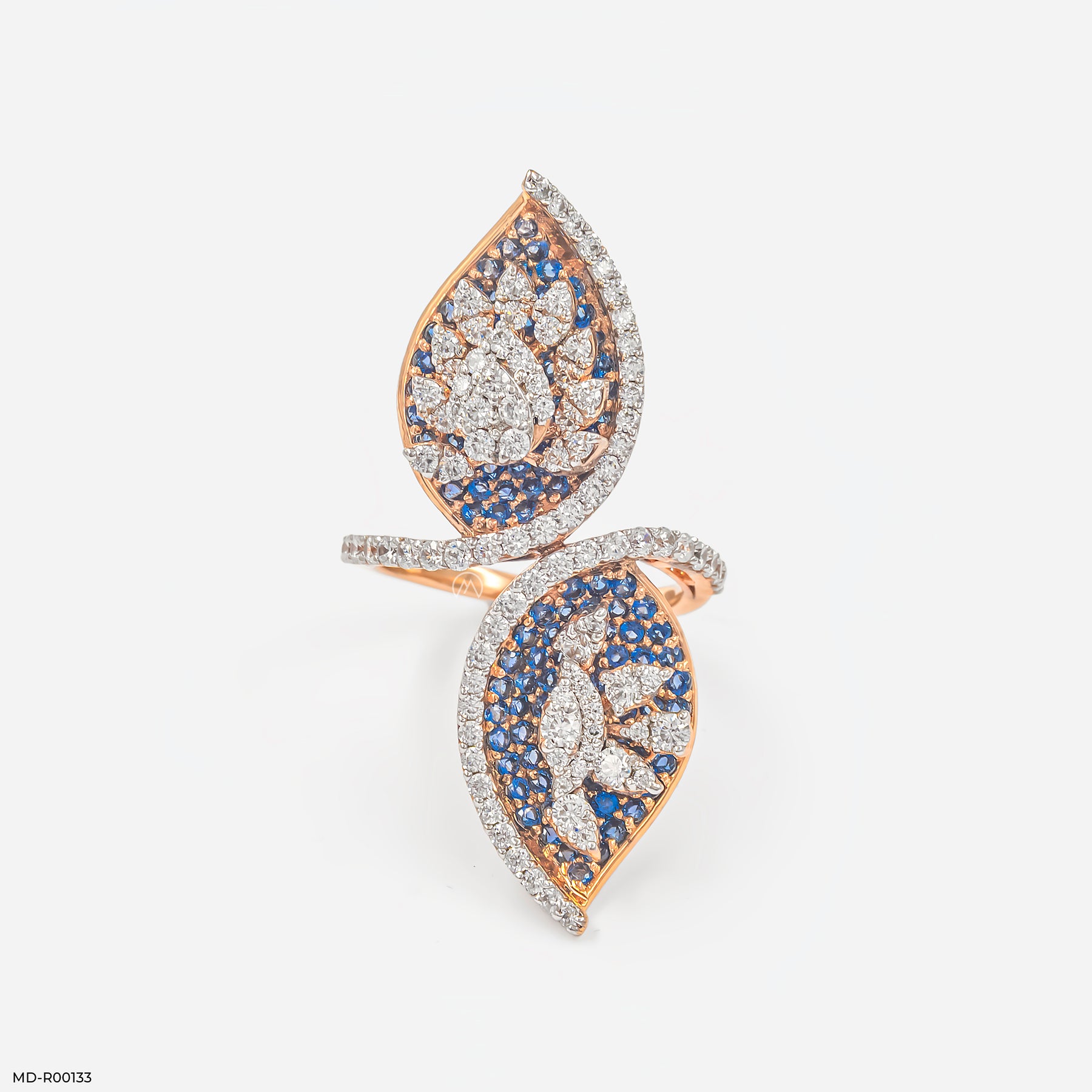 Frozen Leaf Duet Ring 14K White Gold