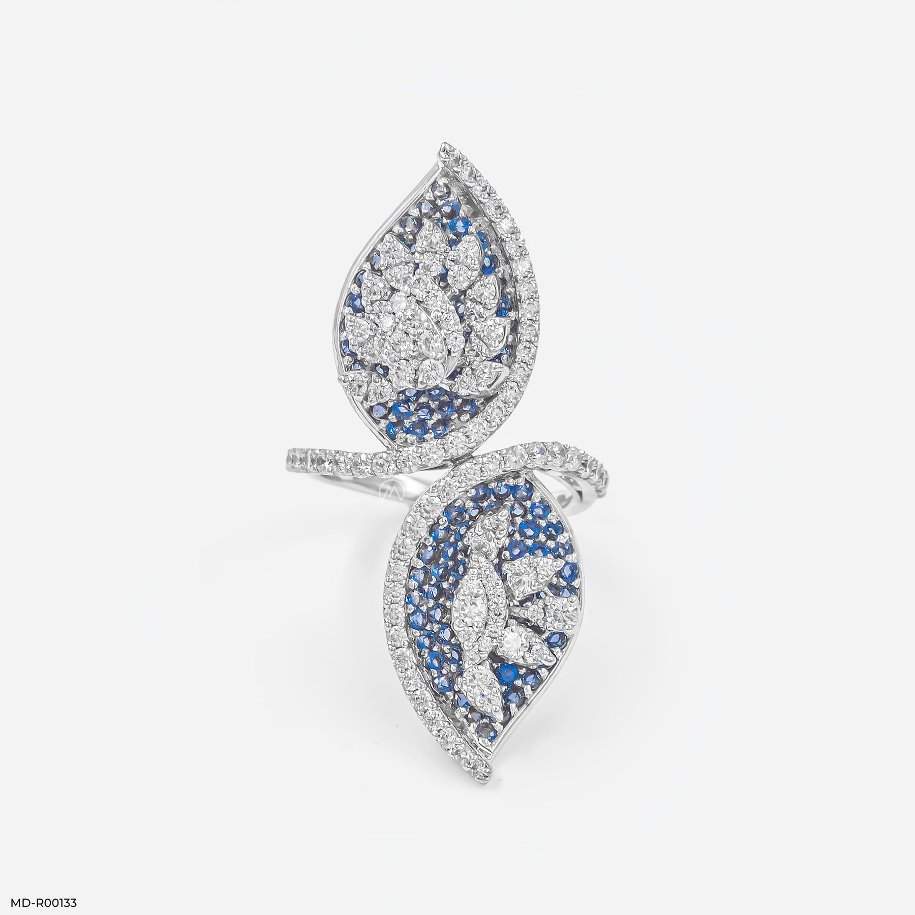 Frozen Leaf Duet Ring 14K White Gold