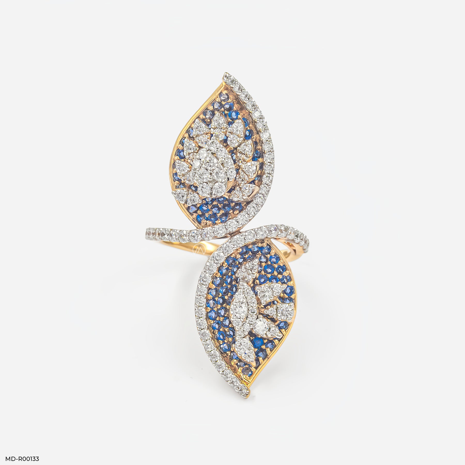 Frozen Leaf Duet Ring 14K White Gold