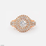 Triple Halo Solitaire Ring 14K Rose Gold