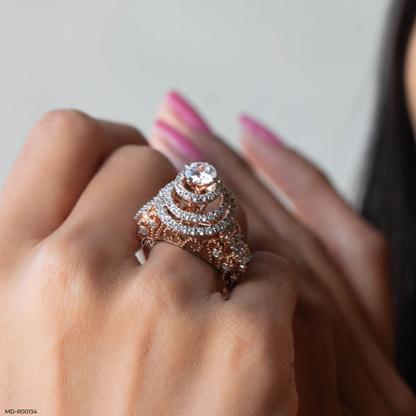 Triple Halo Solitaire Ring 14K Rose Gold