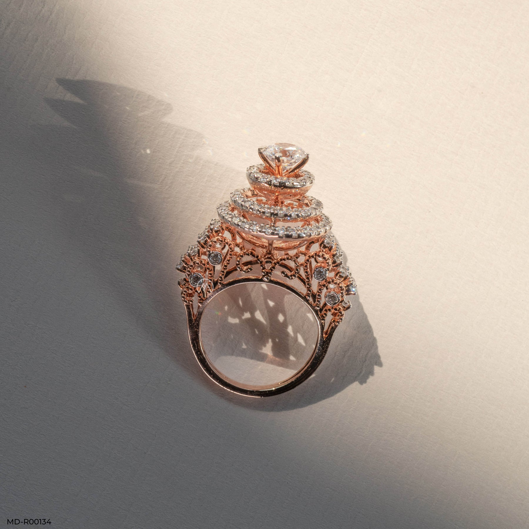 Triple Halo Solitaire Ring 14K White Gold