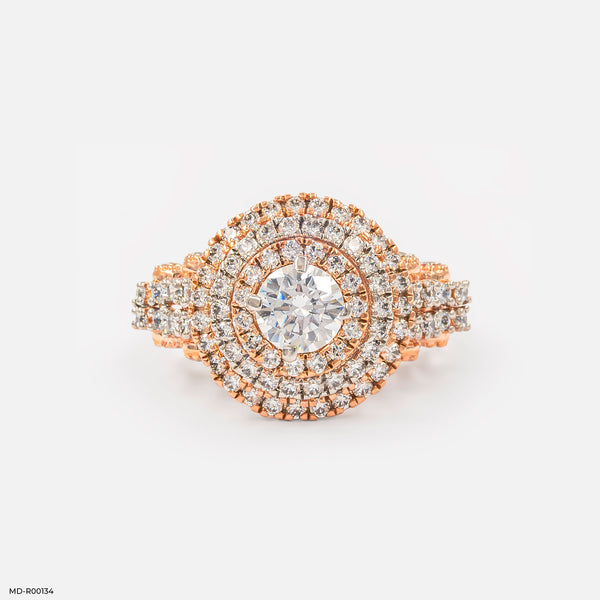 Triple Halo Solitaire Ring 14K Rose Gold
