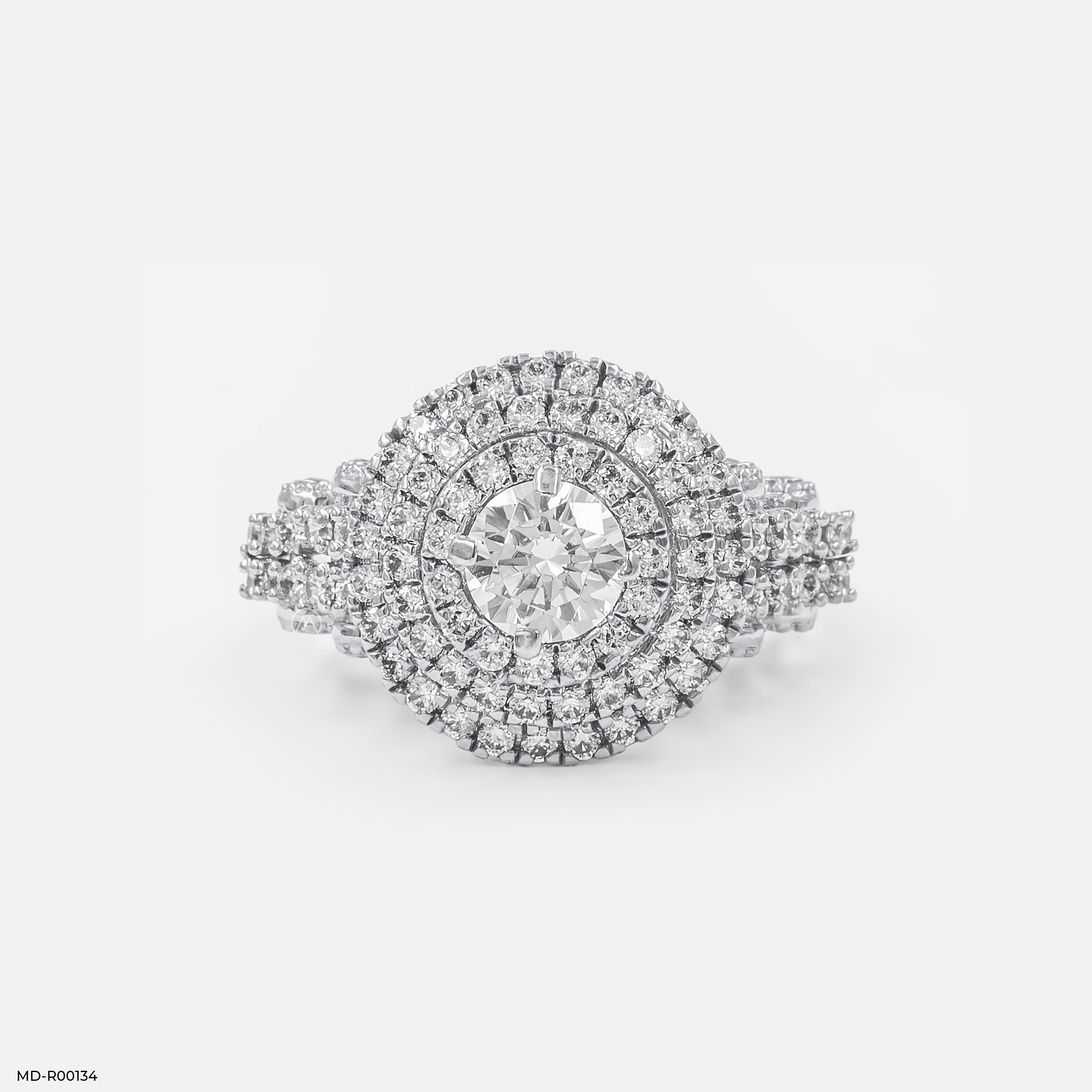 Triple Halo Solitaire Ring 9K White Gold