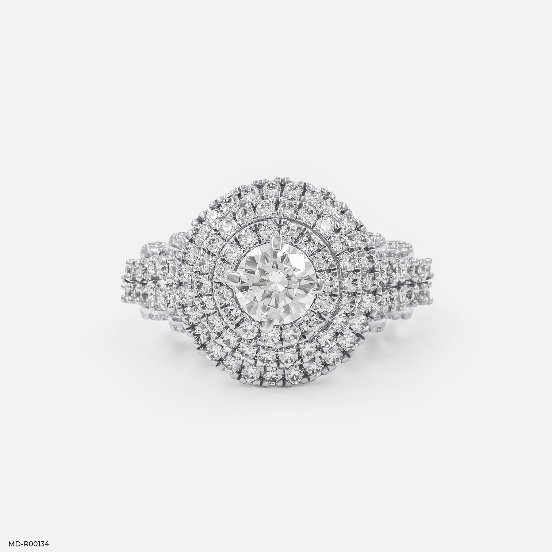 Triple Halo Solitaire Ring 14K White Gold