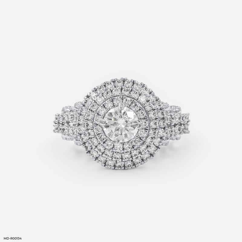 Triple Halo Solitaire Ring 9K Yellow Gold
