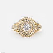 Triple Halo Solitaire Ring 14K Yellow Gold