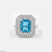 Emerald-Cut Swiss Blue Engagement Diamond Rings 18K White Gold