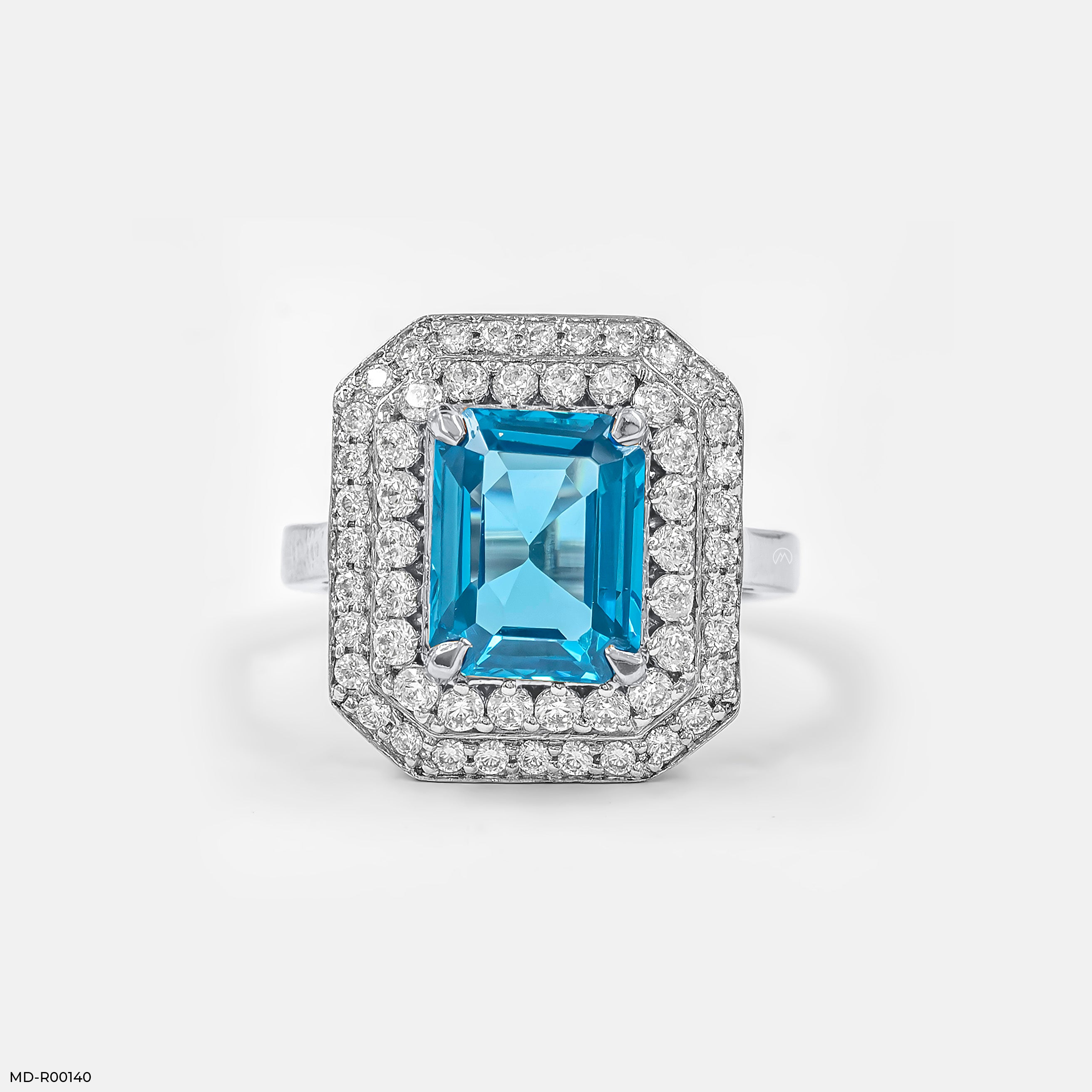Emerald-Cut Swiss Blue Engagement Diamond Rings Platinum 950