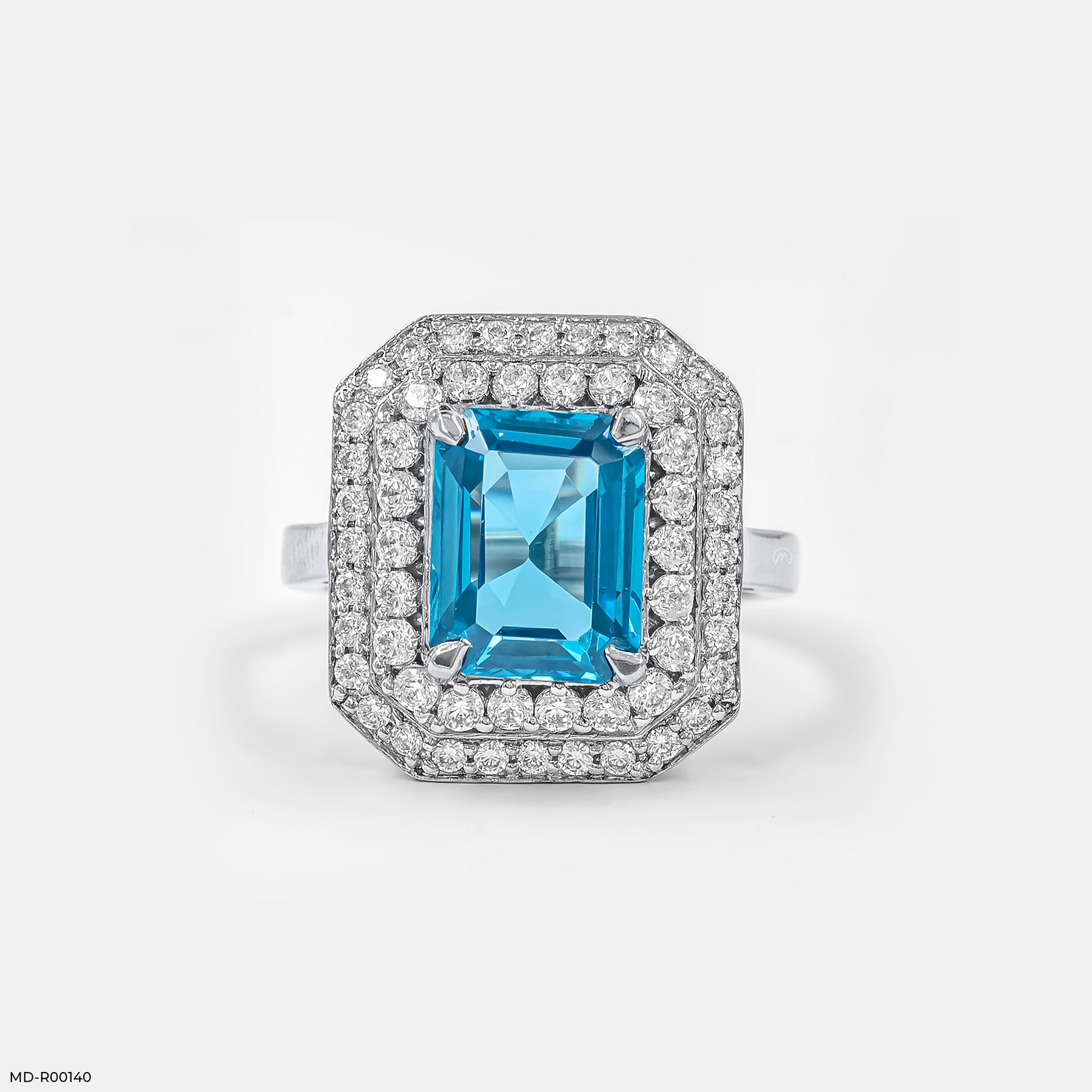 Emerald-Cut Swiss Blue Engagement Diamond Rings 18K Rose Gold