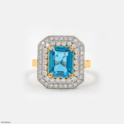 Emerald-Cut Swiss Blue Engagement Diamond Rings 18K Yellow Gold