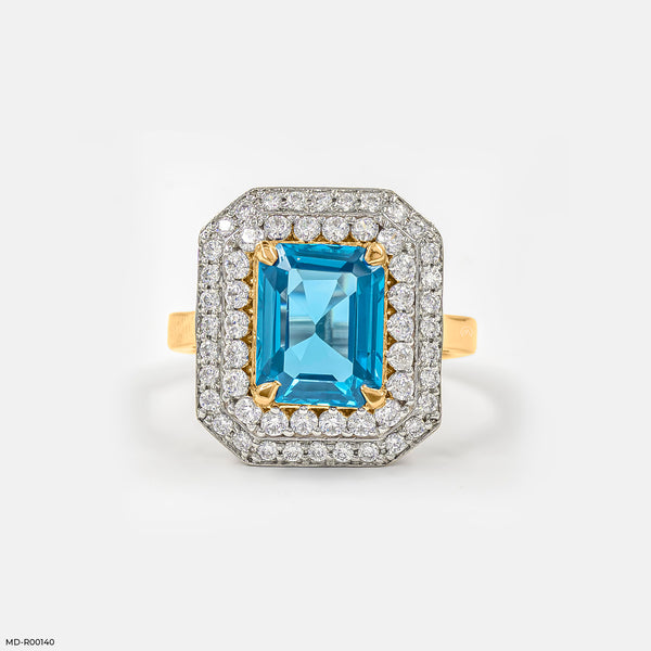 Emerald-Cut Swiss Blue Engagement Diamond Rings 18K Yellow Gold