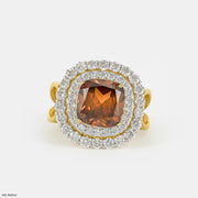Yellow Sapphire Halo Diamond Rings 14K Yellow Gold