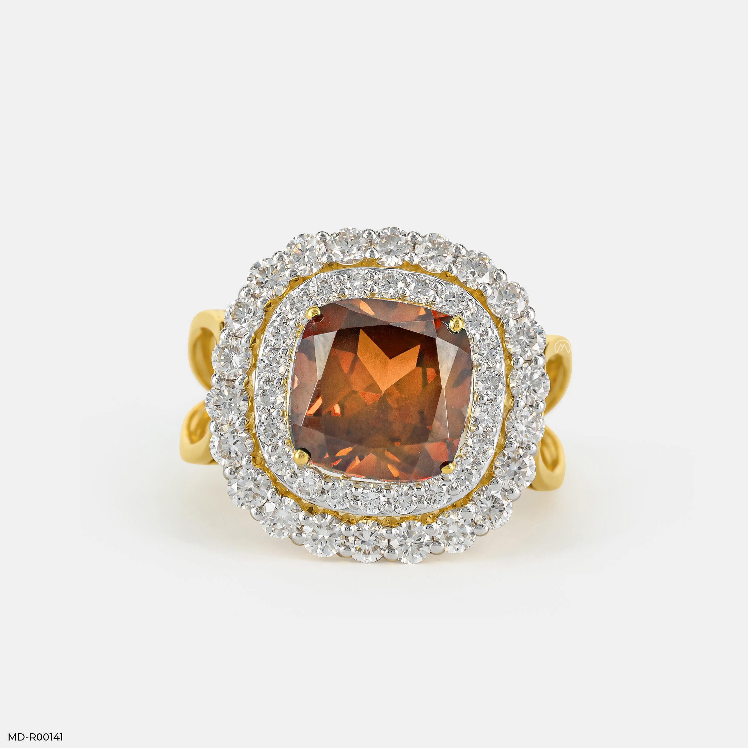 Yellow Sapphire Halo Diamond Rings 18K Yellow Gold