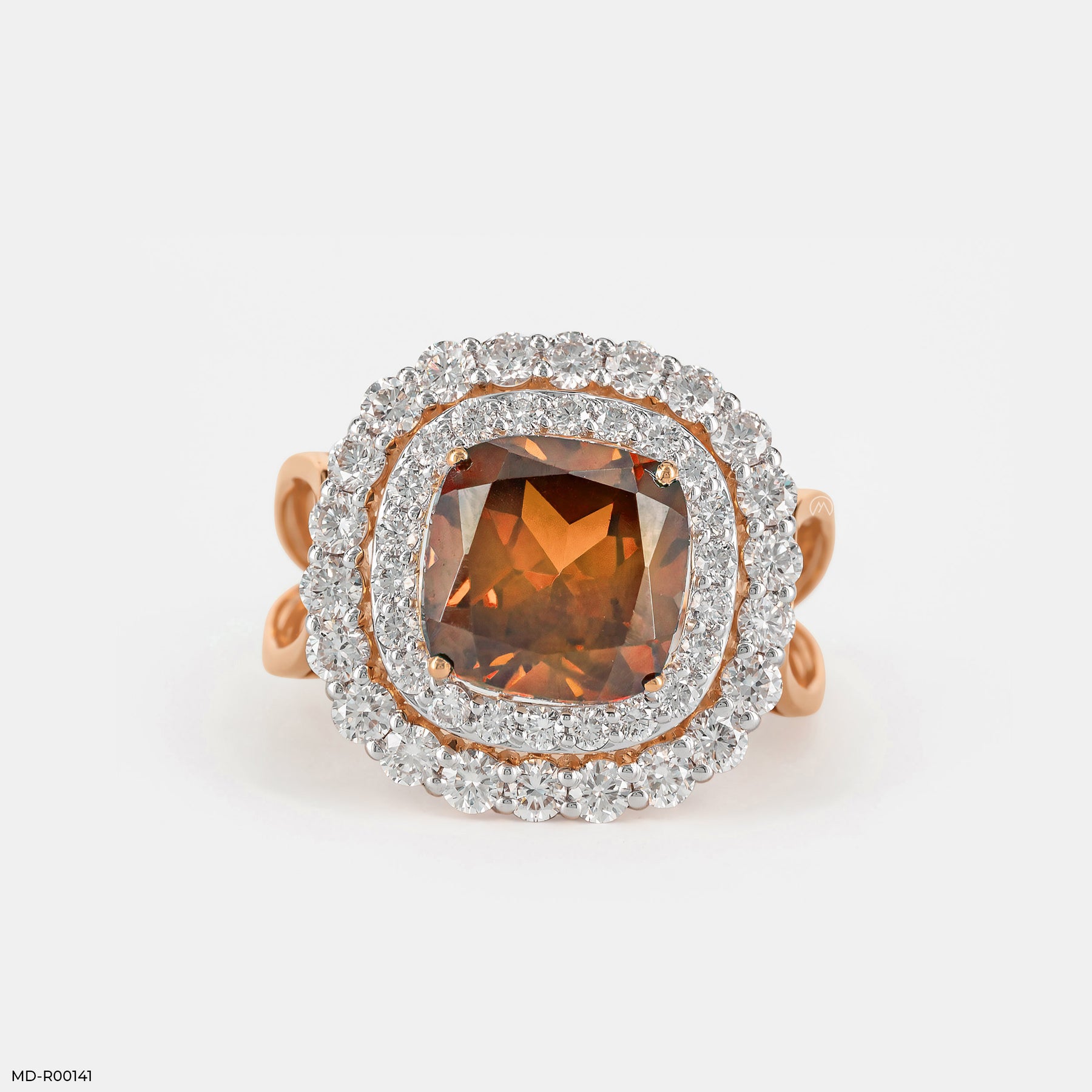 Yellow Sapphire Halo Diamond Rings 18K Rose Gold