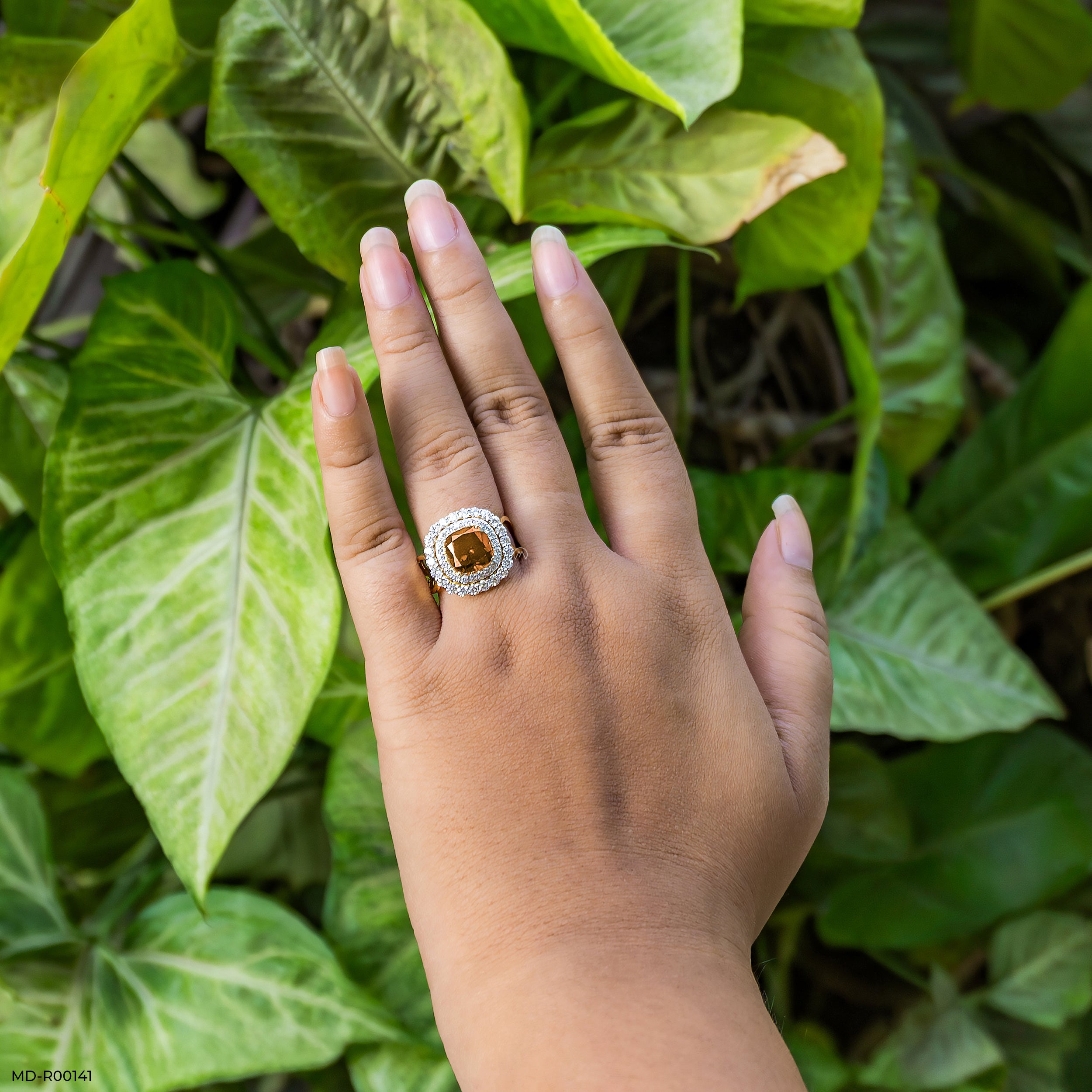 Yellow Sapphire Halo Diamond Rings 18K White Gold