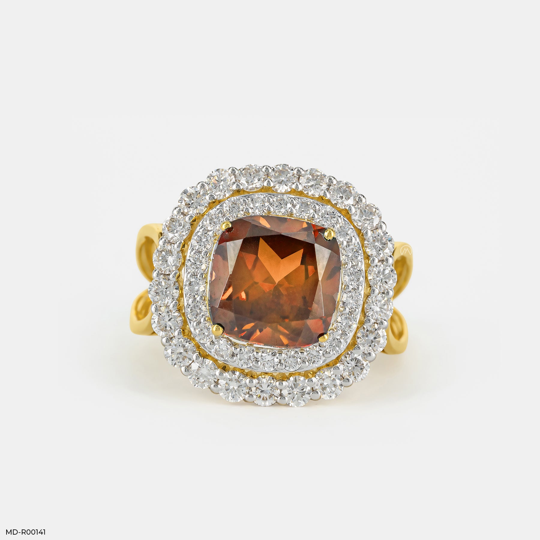 Yellow Sapphire Halo Diamond Rings 18K Rose Gold