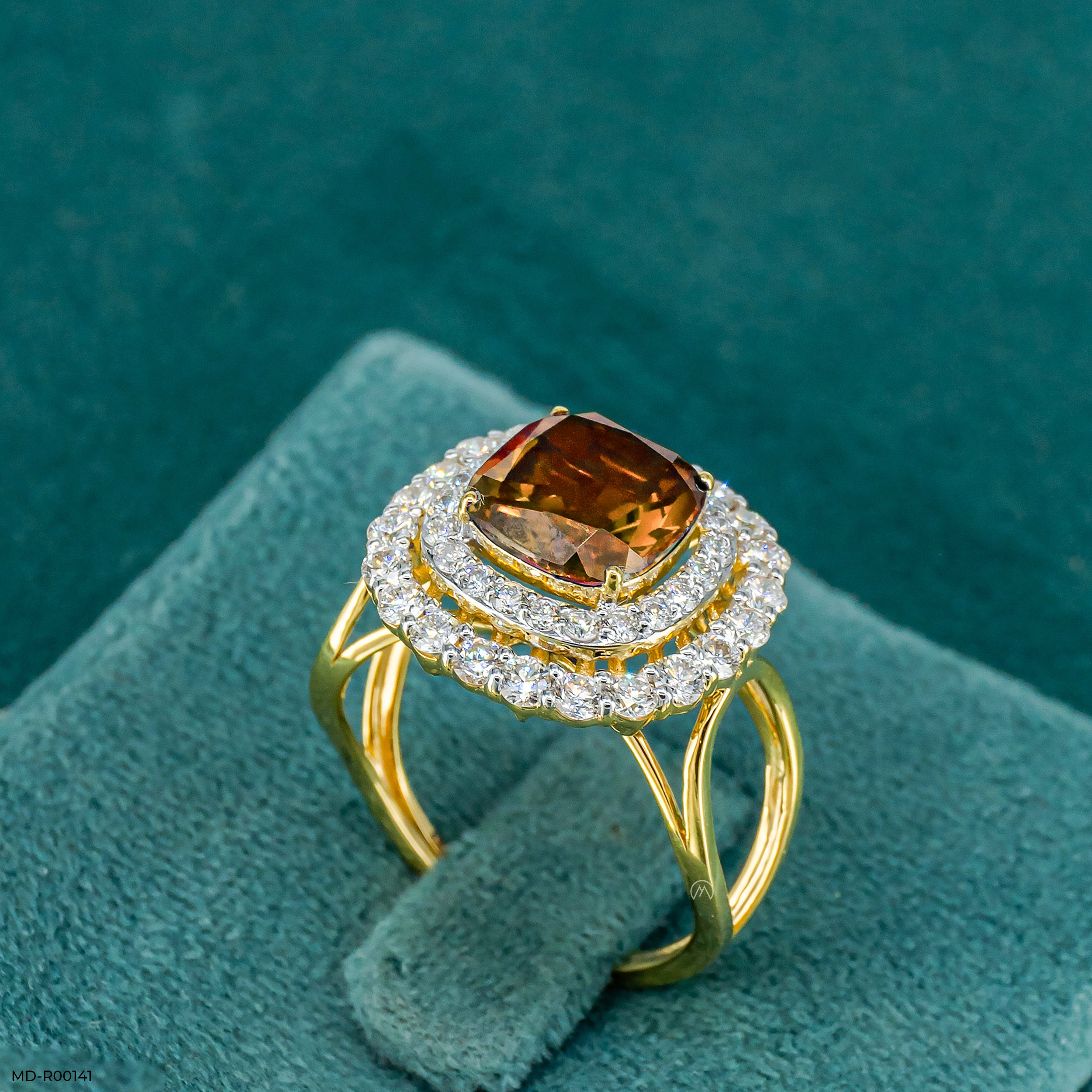 Yellow Sapphire Halo Diamond Rings Platinum 950