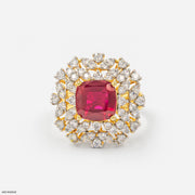 Princess Ruby Diamond Rings 14K Yellow Gold