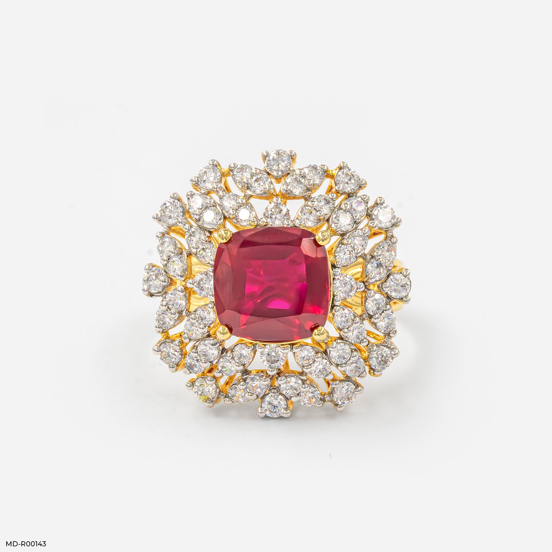 Princess Ruby Diamond Rings 18K Yellow Gold