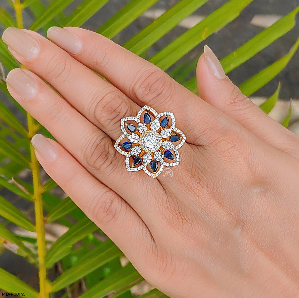 Ornate Rosette Cocktail Ring 18K Yellow Gold