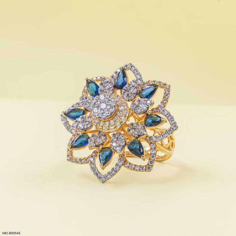 Ornate Rosette Cocktail Ring 18K White Gold
