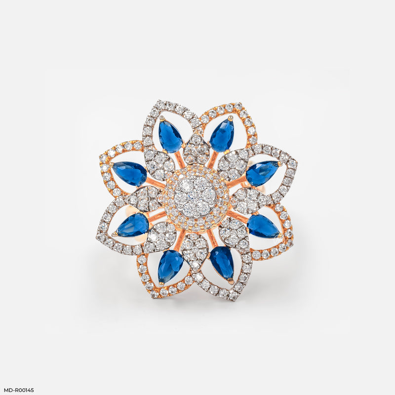 Ornate Rosette Cocktail Ring 18K White Gold
