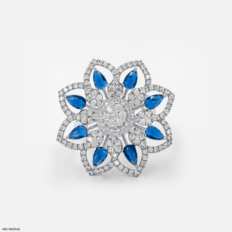 Ornate Rosette Cocktail Ring 18K White Gold