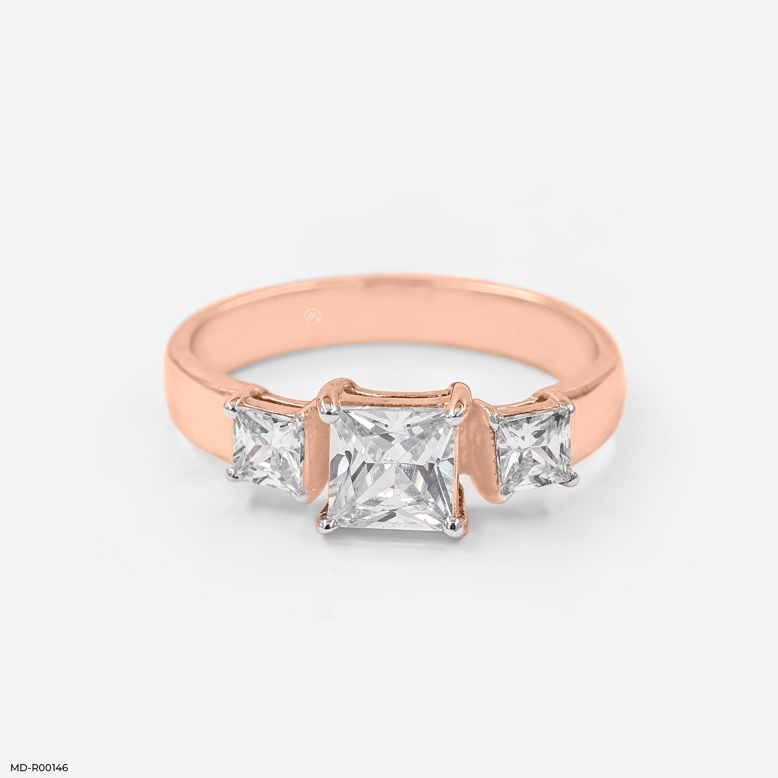 Three Stone Princess Diamond Ring 14K Rose Gold