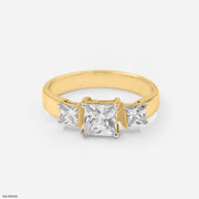 Three Stone Princess Diamond Ring 14K Yellow Gold