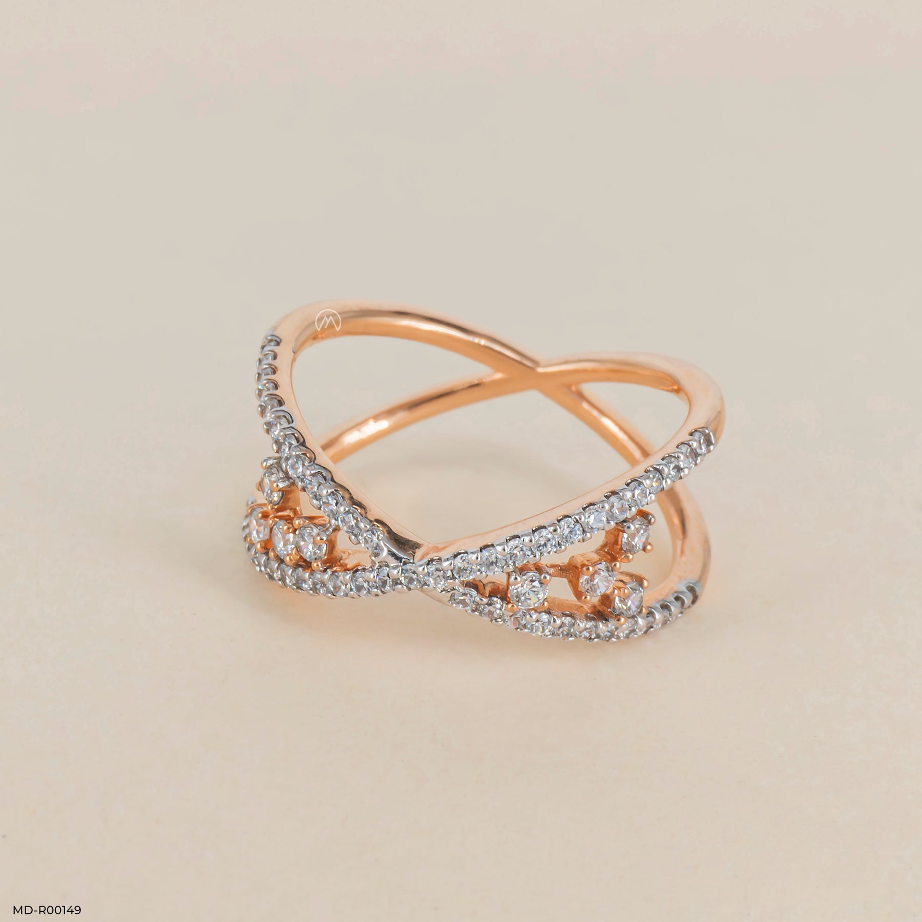 The X-Shaped Diamond Ring 9K Rose Gold