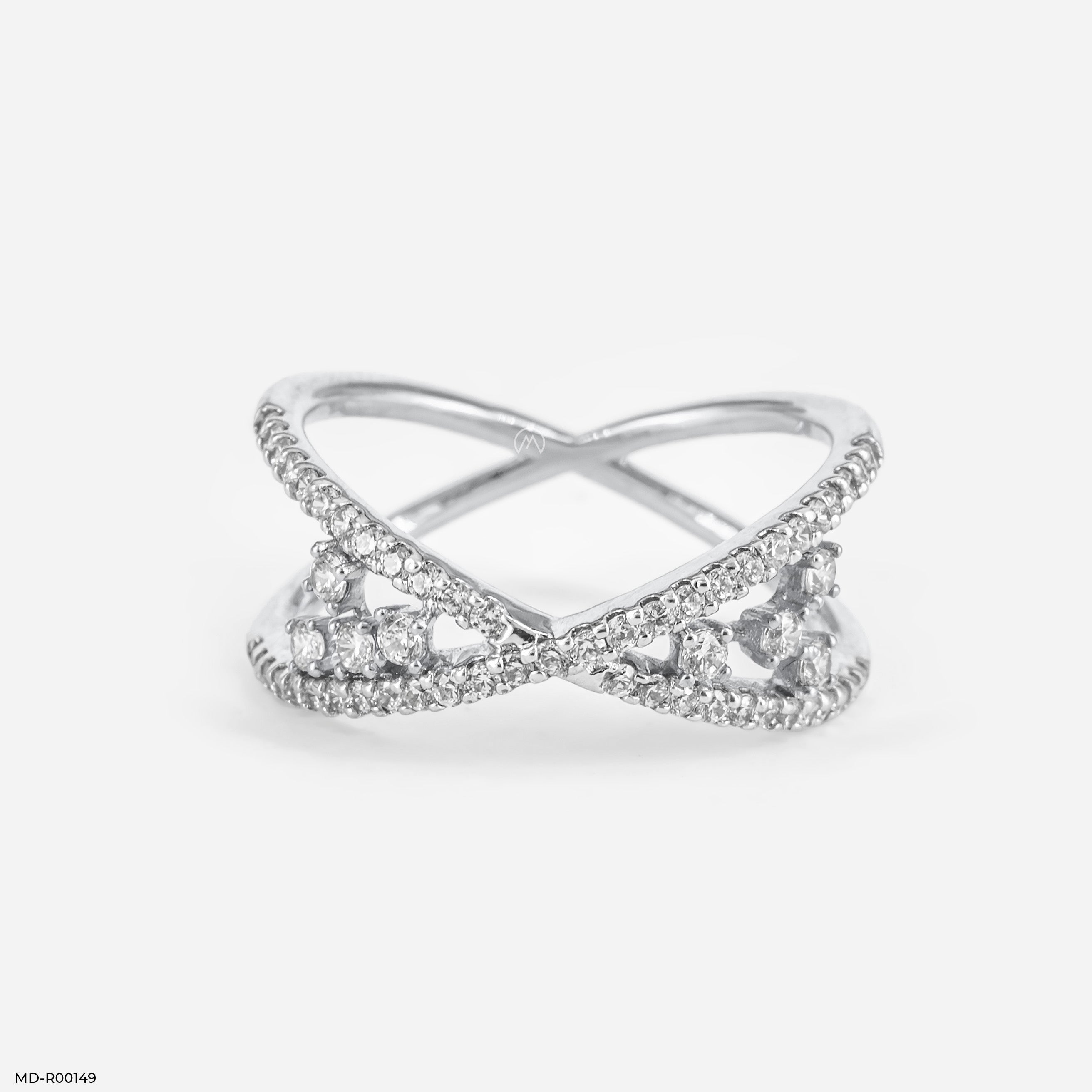 The X-Shaped Diamond Ring 9K White Gold