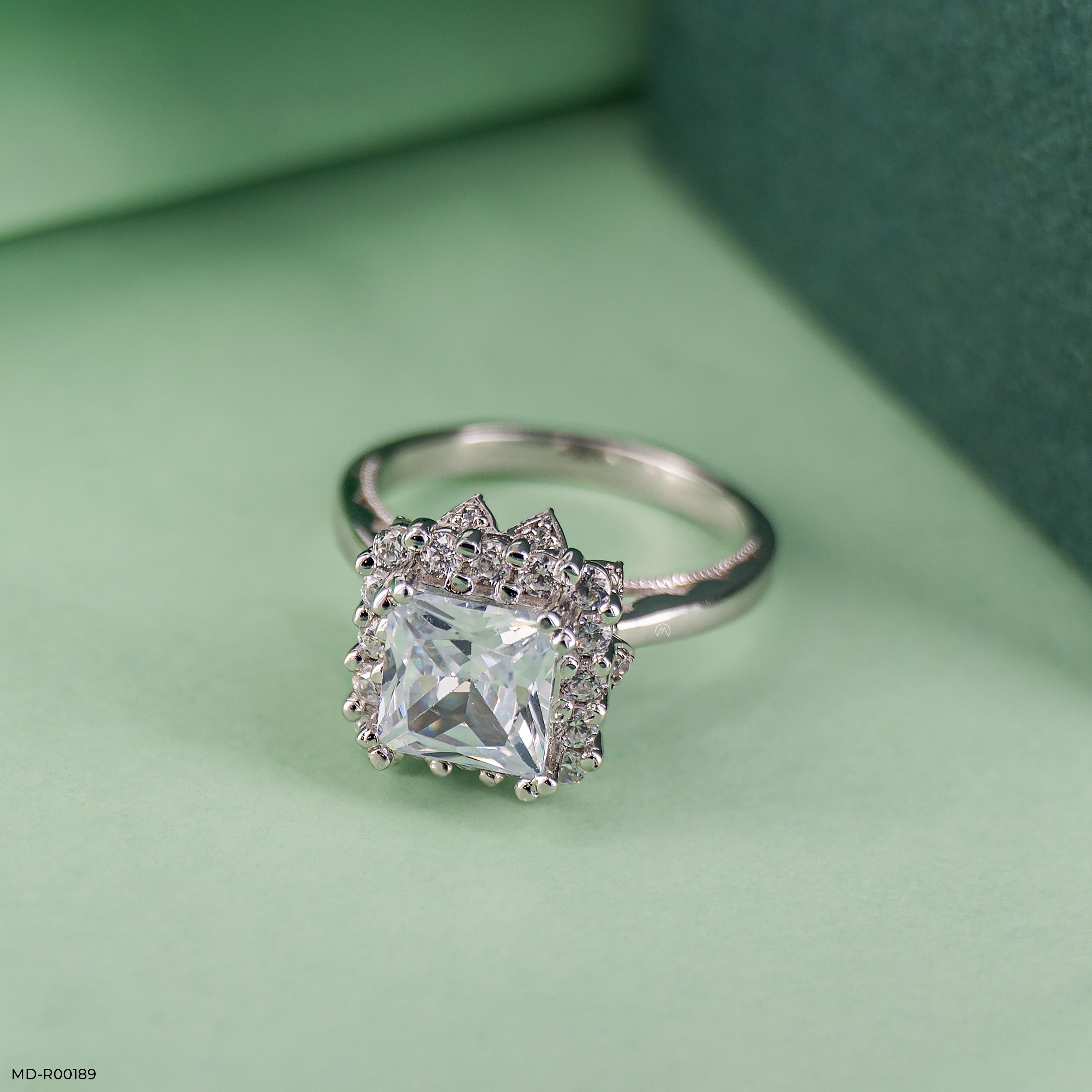 The Princess Cut Crown Halo Ring 9K White Gold