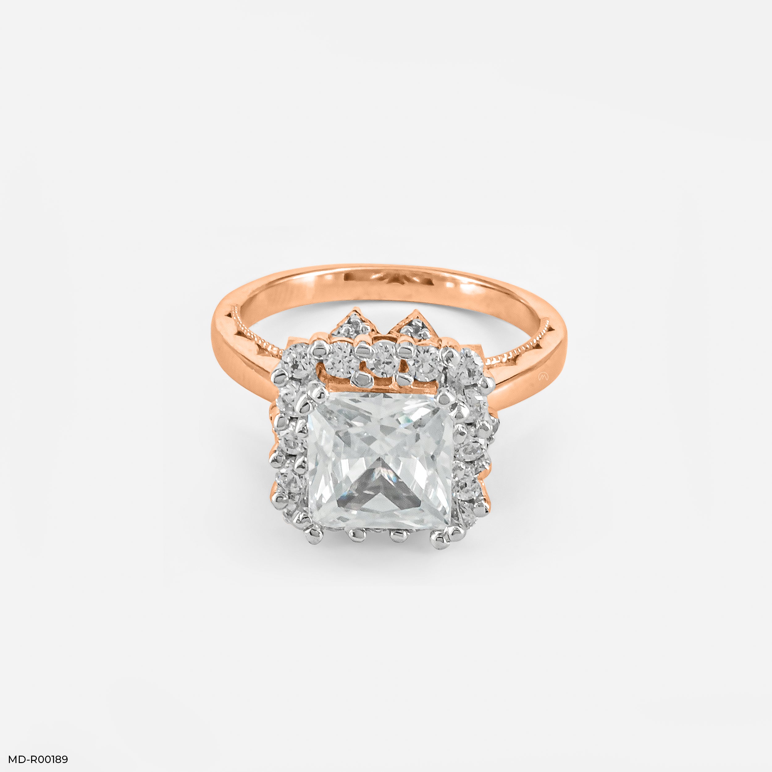 The Princess Cut Crown Halo Ring 9K White Gold