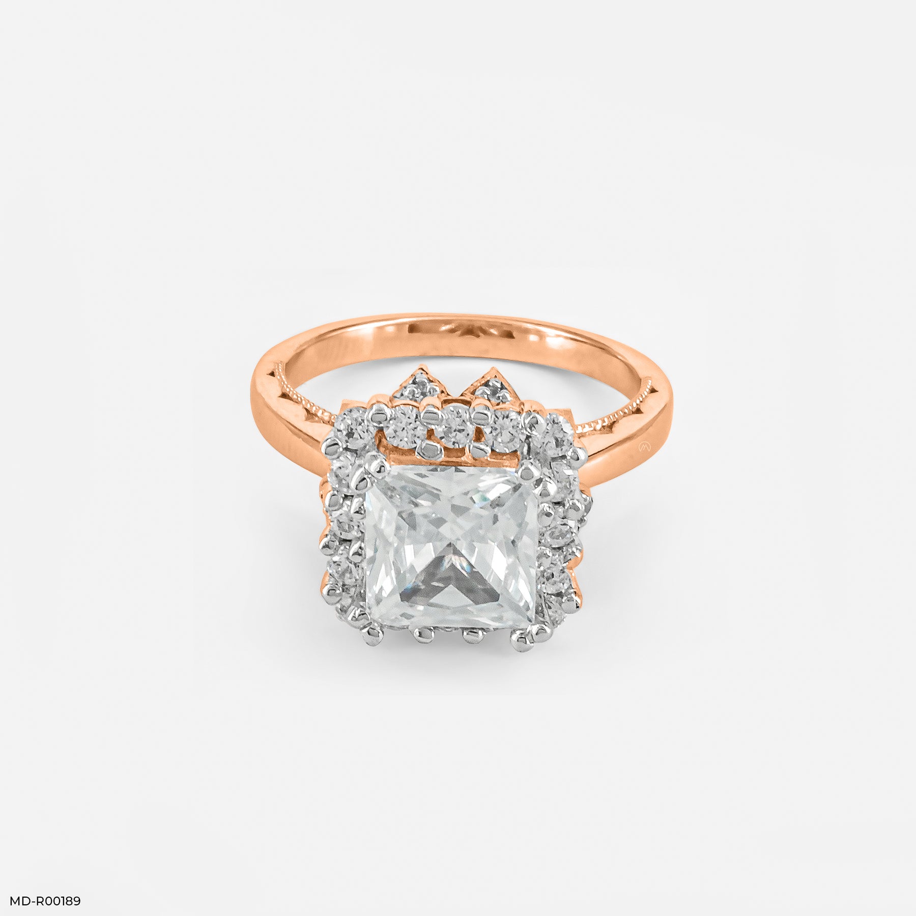 The Princess Cut Crown Halo Ring 14K Rose Gold