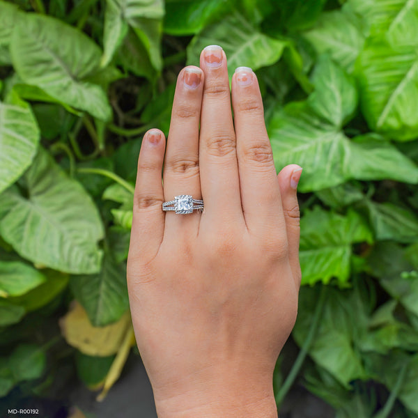 Halo Princess Diamond Rings 14K White Gold