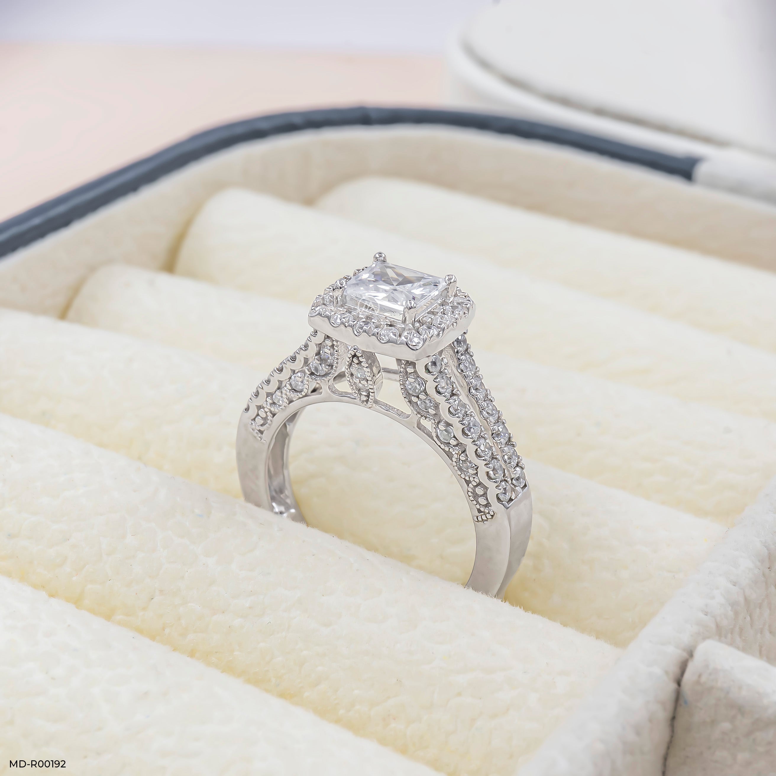 1 Carat Princess Cut Solitaire Halo Ring 9K White Gold