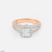 1 Carat Princess Cut Solitaire Halo Ring 9K Rose Gold