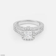 1 Carat Princess Cut Solitaire Halo Ring 9K White Gold